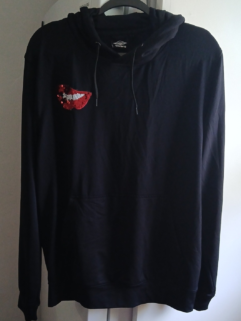 Umbro Black Crewneck Hoodie with Red Sequin Lip Patch
